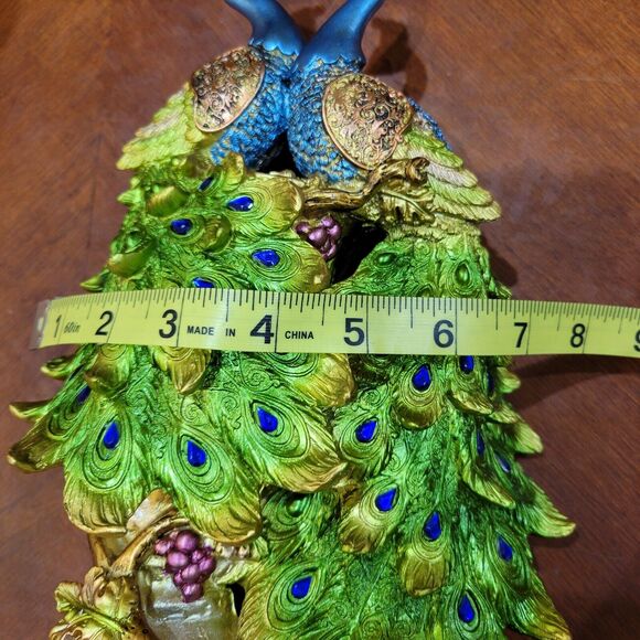 Custom-Design-Garden-Bird-  Two Peacock Statue Figurine Home Decor Bird Sculpture 11 x 7 inch handcrafted